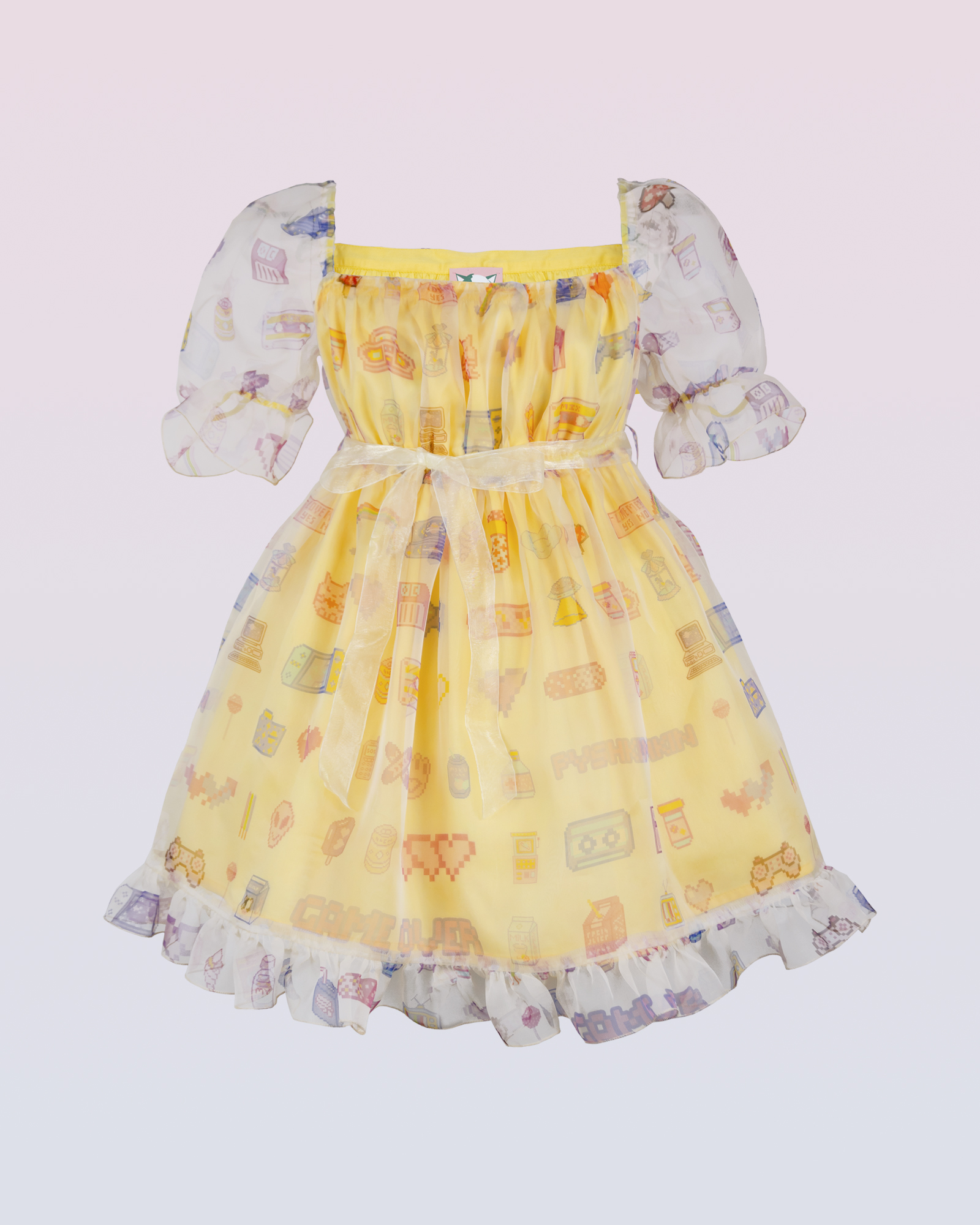 レトロなゲームのピクセル印刷物が付いている絹のオルガンザの服