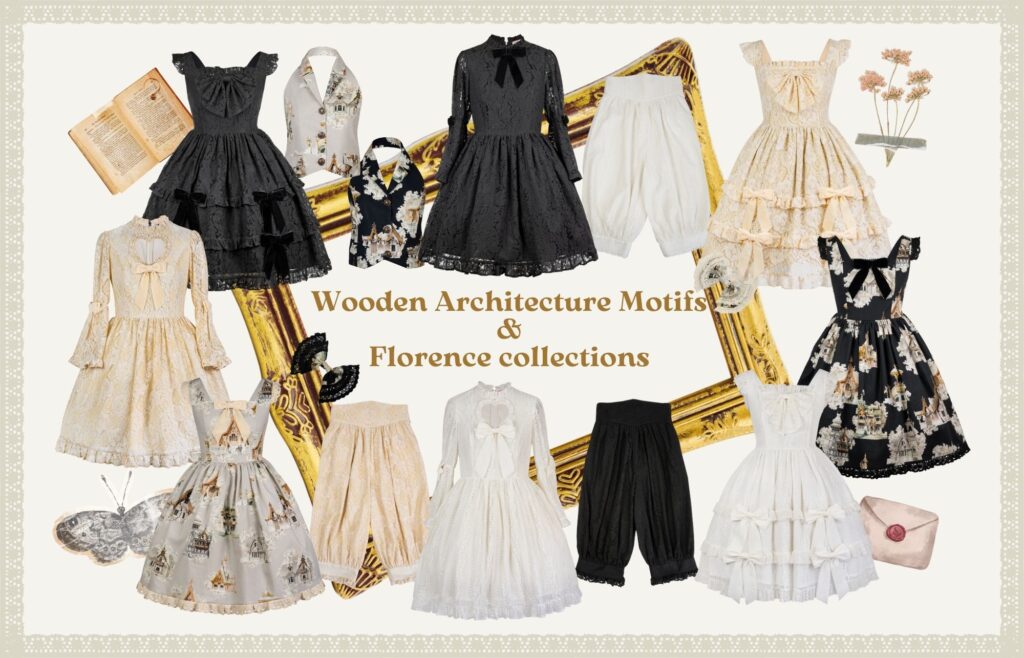 木製の建築モチーフ フィレンツェの衝突 1 かわいい服やアクセサリー。 持続可能な、プラスサイズの友好的、世界的な船積み。