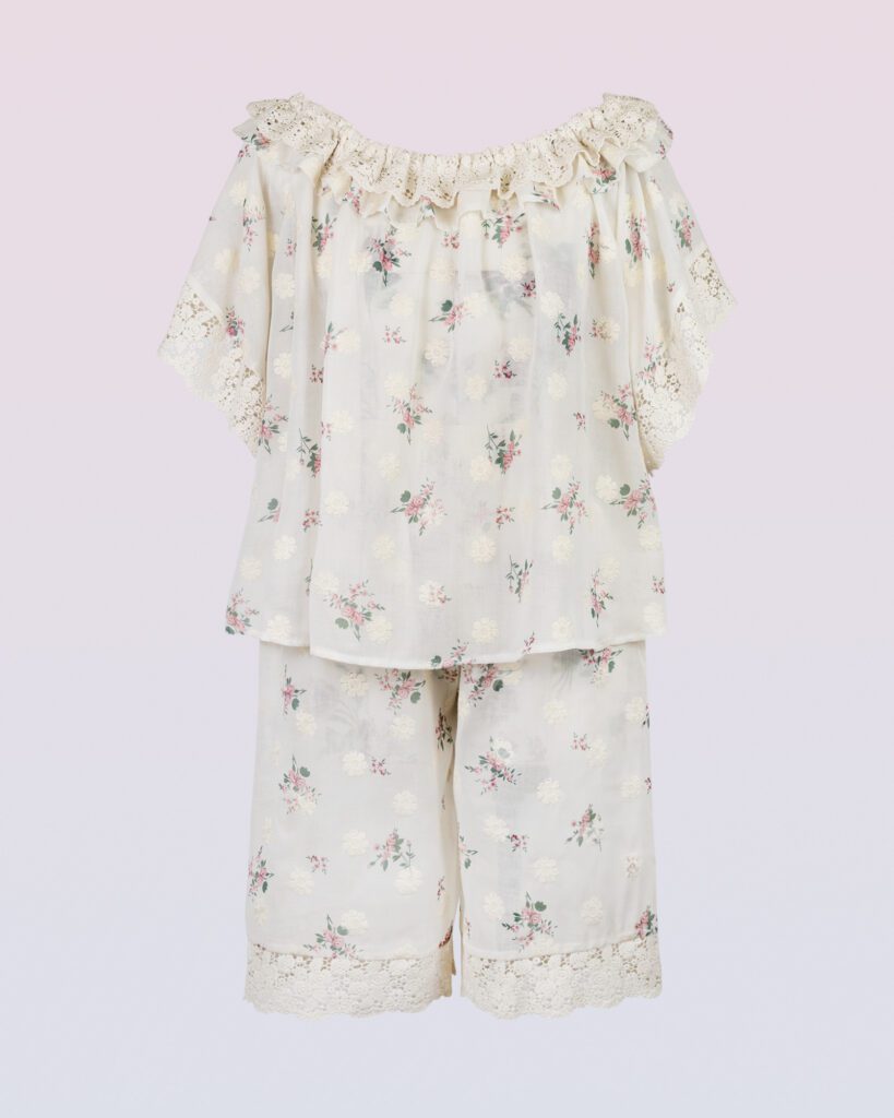 クリーム刺繍フローラルピジャマセット