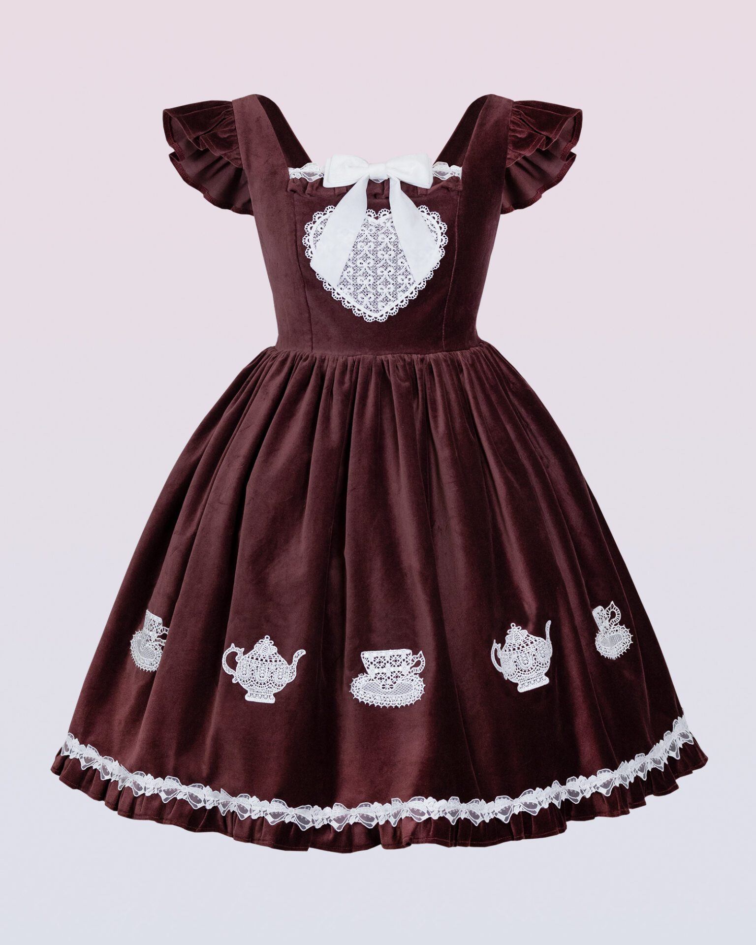 “Tea Party” velvet pinafore dress burgundy