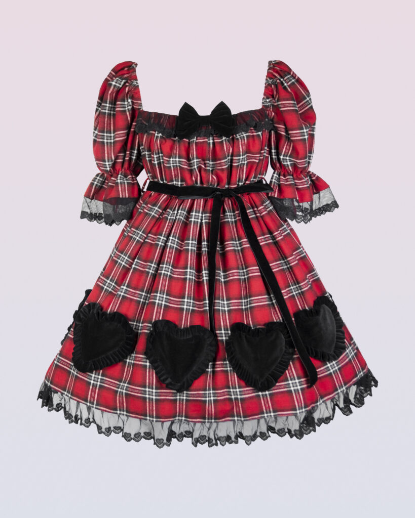 タータンショートスリーブワンピースドレス