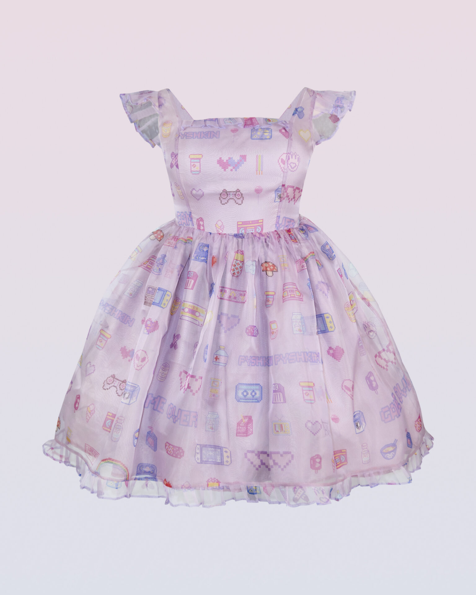 ノスタルジックプリントの100%シルクドレス