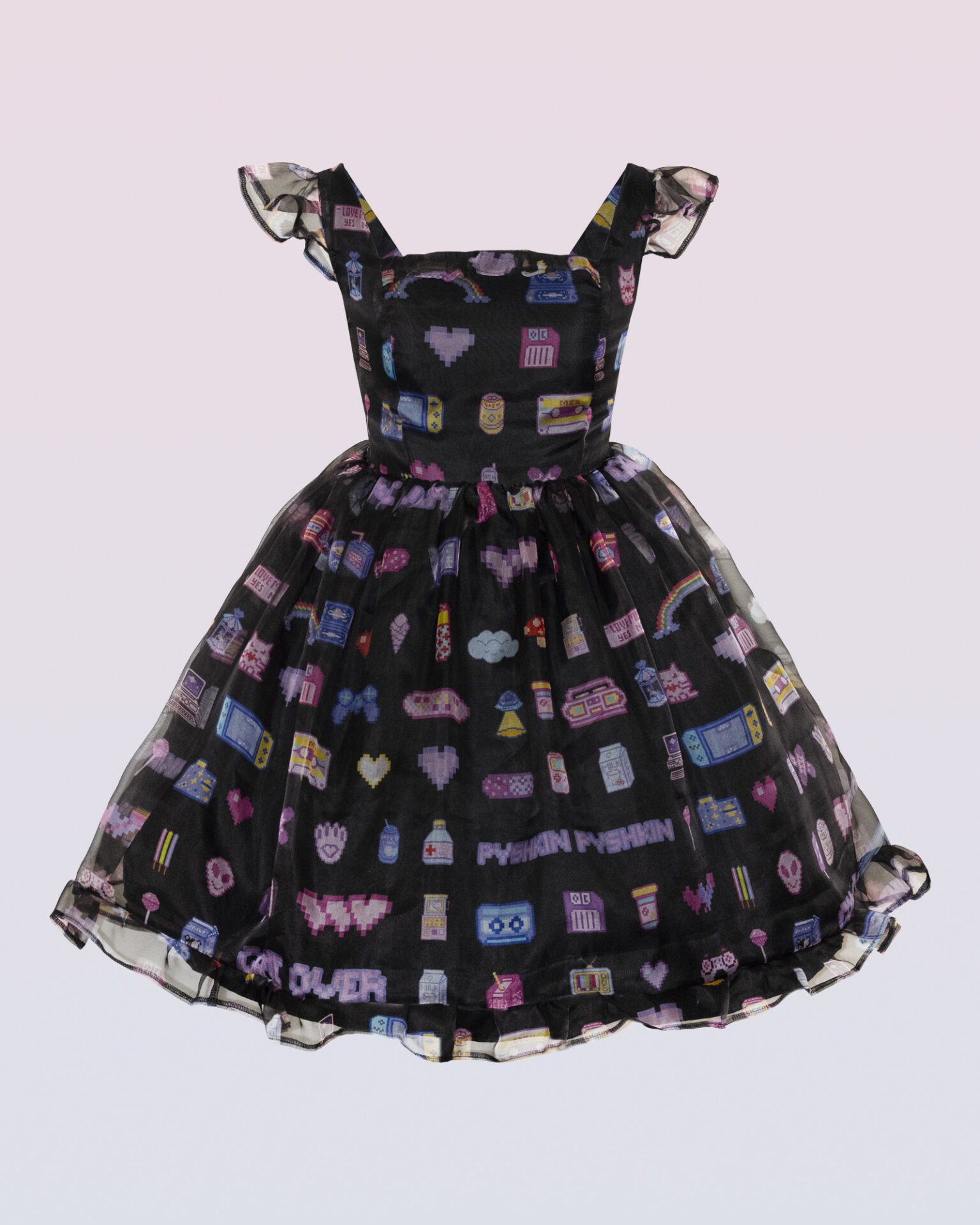 ノスタルジックプリントの100%シルクドレス