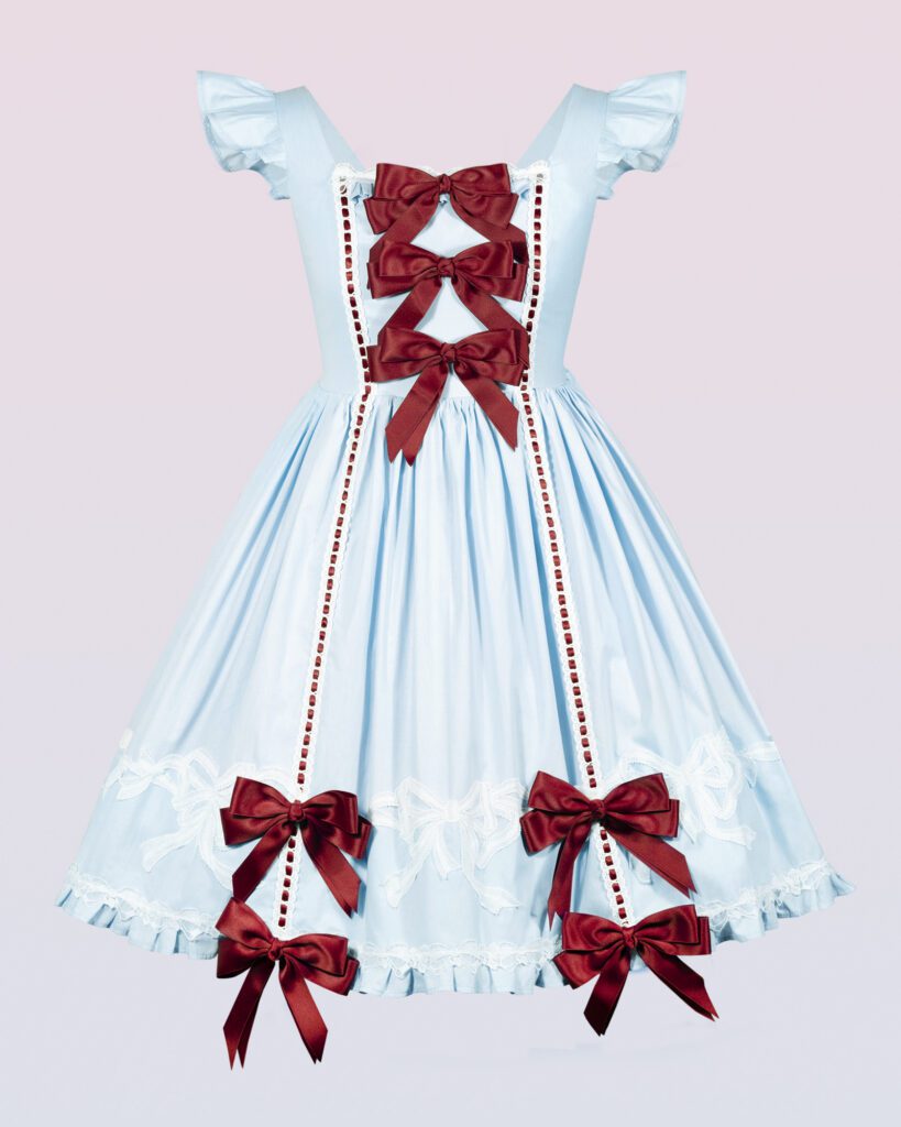 cotton oldschool lolita dress with bows and ribbons
