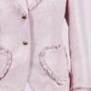 The fitted two-button jacket is made of iridescent linen/cotton blended fabric with metallic yarn