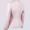 The fitted two-button jacket is made of iridescent linen/cotton blended fabric with metallic yarn