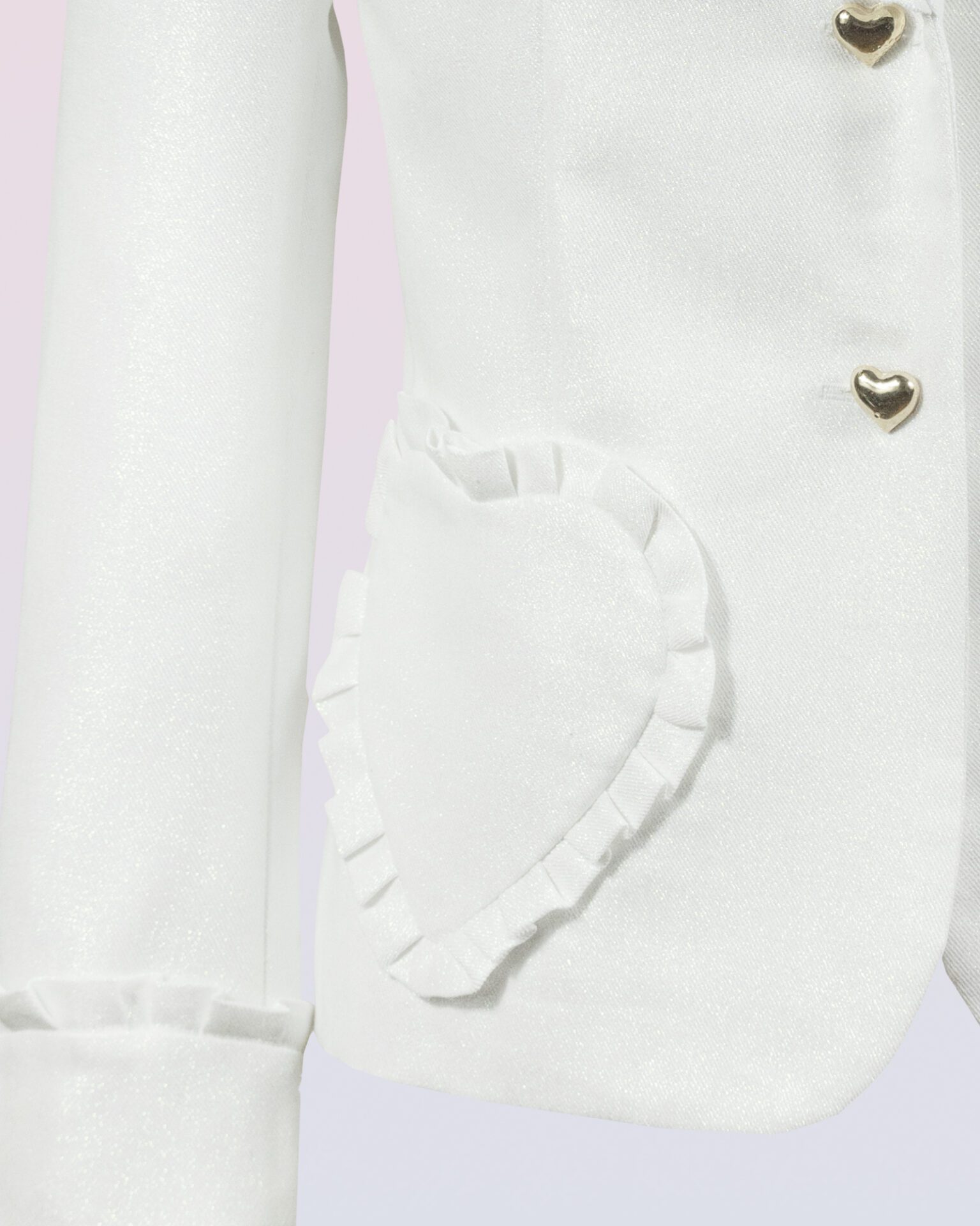 The fitted two-button jacket is made of iridescent linen/cotton blended fabric with metallic yarn