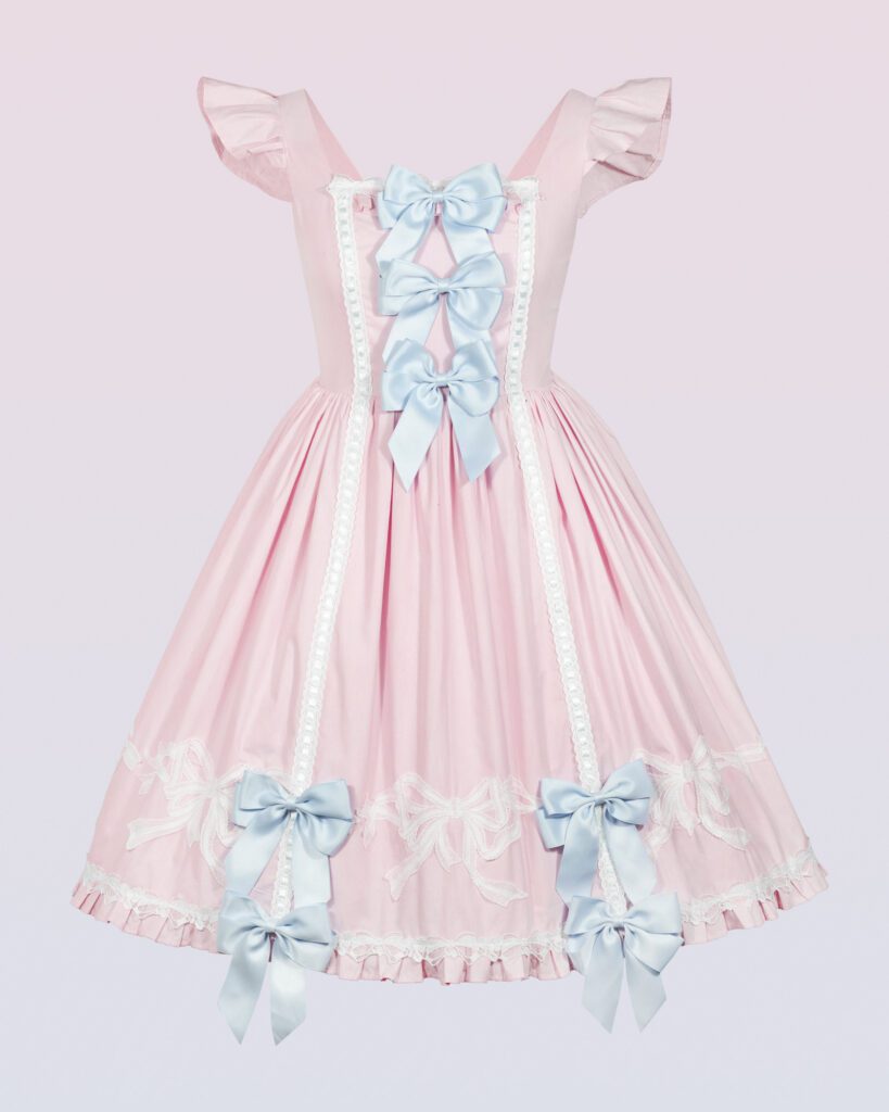 cotton oldschool lolita dress with bows and ribbons