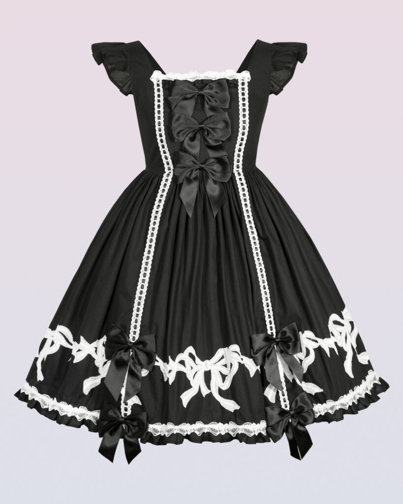 cotton oldschool lolita dress with bows and ribbons